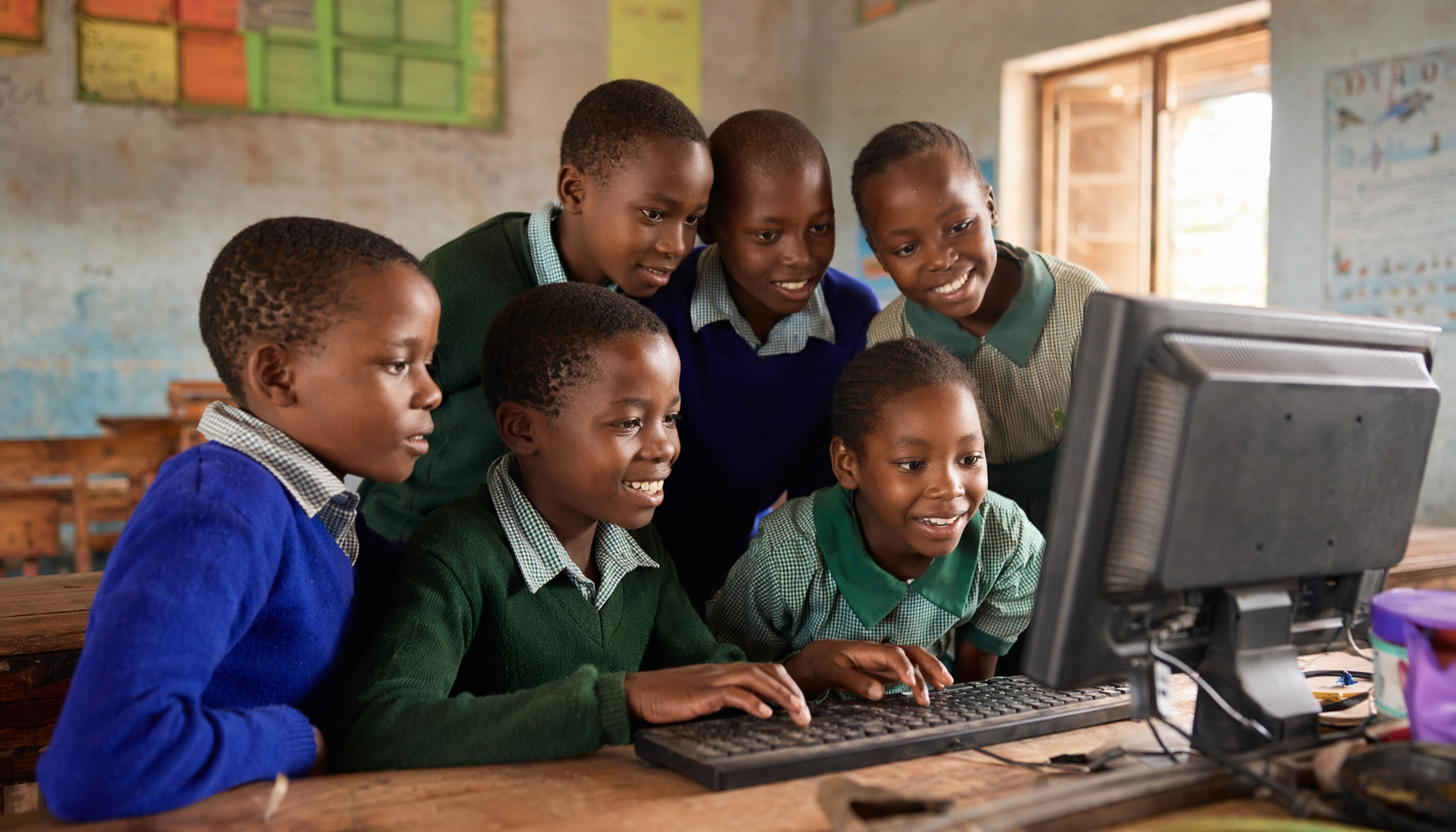 Children in Kenya using Lua Vision's Educa+Kids AI educational system